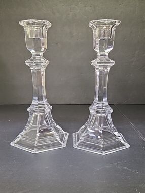 Clear Indiana Glass 7 1/2" Paneled Crystal Candlesticks Vintage Candle Holders